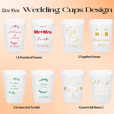 Personalized wedding 12oz 16oz Plastic Cups Monogrammed Wedding Favor Customized Shatterproof Plastic Cup Reception Rehearsal Shower Cup - image1